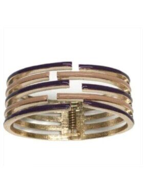 Vintage 90s Brown & Tan Two Tone Hinged Bangle Bracelet